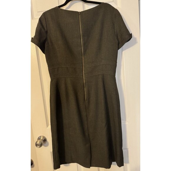 Tahari Levine Dress 10 Tweed Olive Green.Brown Short Sleeve Sheath Career Church - Picture 7 of 10